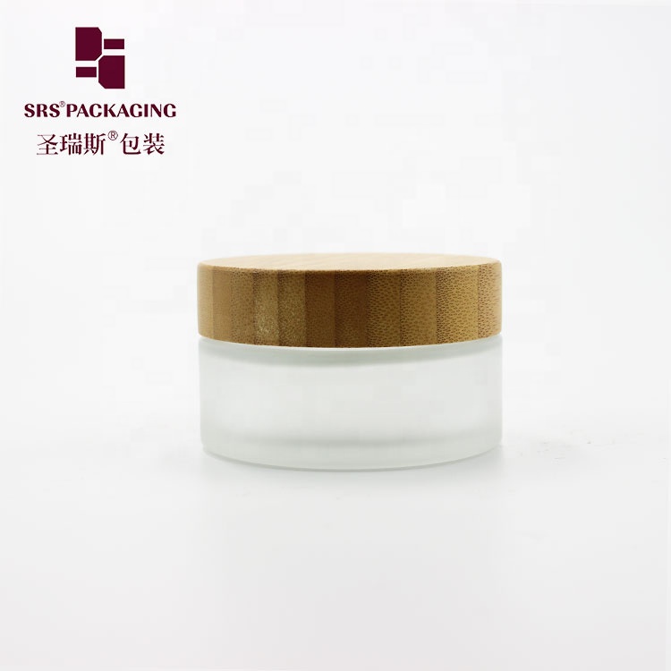 Refillable matte transparent luxury cosmetic cream bamboo glass jar